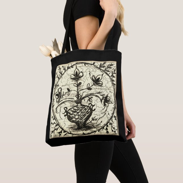 Gammal nordtysk bricka,vintage keramisk bricka tygkasse (Närbild)