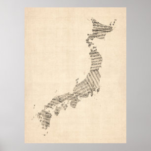 Gammal notbladkarta av Japan Poster