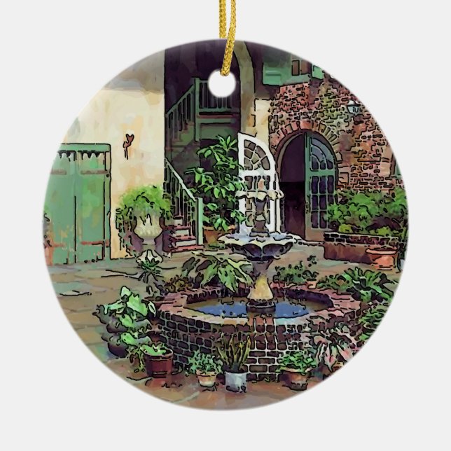 Gammal ny Orleans Fransk Kvartal Keramisk prydnads Julgransprydnad Keramik (Framsidan)