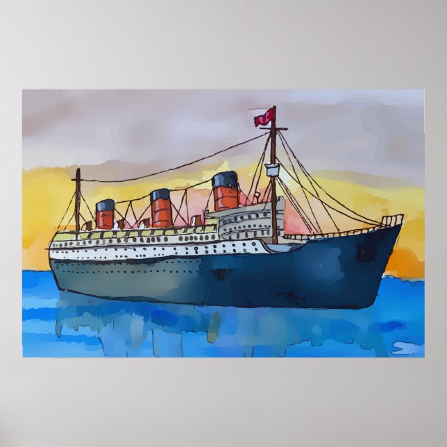 Gammal oceanfartyg som korsar vattnet poster (Framsidan)