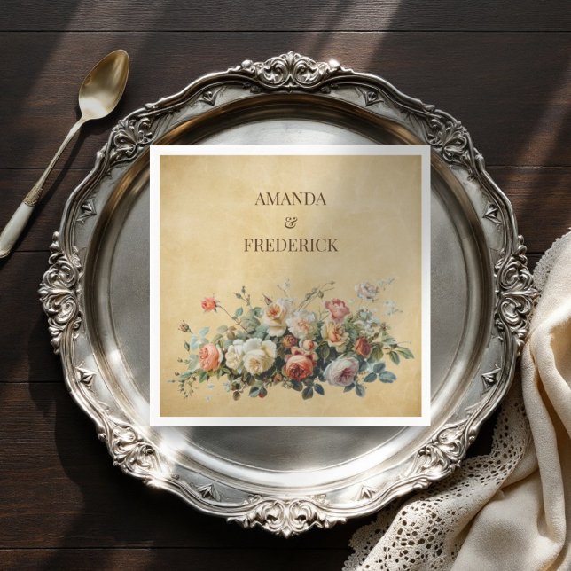 Gammal papper blommigt arrangemang boho rustic pappersservett (Skapare uppladdad)