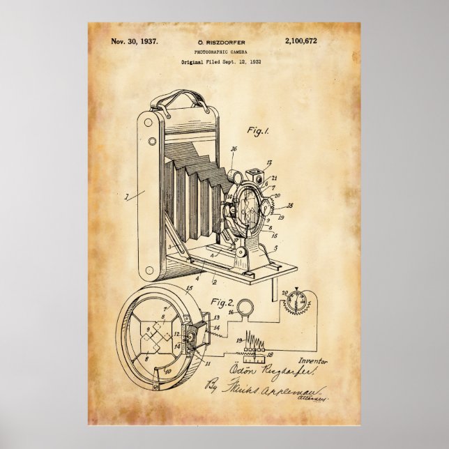 Gammal Papper | Fotografiskt kamerapatent Poster (Framsidan)