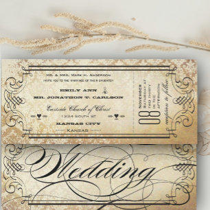 Gammal Pappersbiljett Flourish Typografi Bröllop Inbjudningar
