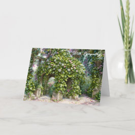 Gammal paviljong och blommor Blommig konst Sympati Kort