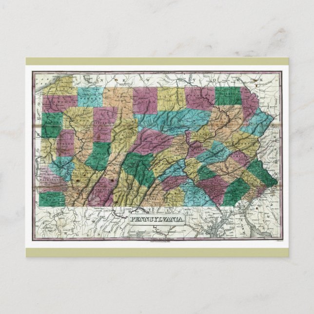 Gammal Pennsylvania karta 1829 Vykort (Framsida)