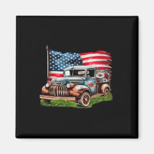 Gammal Pickup Lastbil Amerikansk Flagga 4:e Juli P Magnet