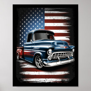 Gammal Pickup Lastbil Amerikansk Flagga 4:e Juli P Poster