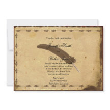 Gammal planerad inbjudan till parchment Quill Wedd