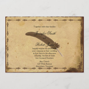 Gammal planerad inbjudan till parchment Quill Wedd
