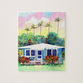 Gammal planteringstuga i blå pussel