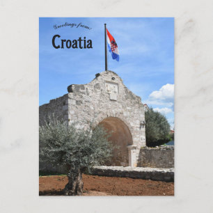Gammal port och flagga i Nin Kroatien Vykort
