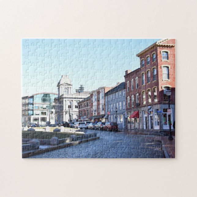 Gammal portland ME Maine Cobblestone Street Pussel (Horisontell)