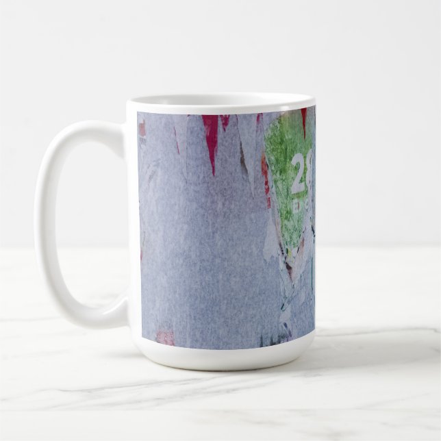 Gammal poster vintern som ser vit grönt grått röd  kaffemugg (Vänster)