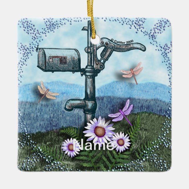 Gammal postlåda julgransprydnad keramik (Framsida)