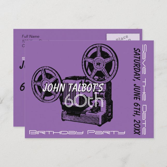Gammal projektor 60:e födelsedagsfesten Spara datu Meddelande Vykort (Fram/baksida)