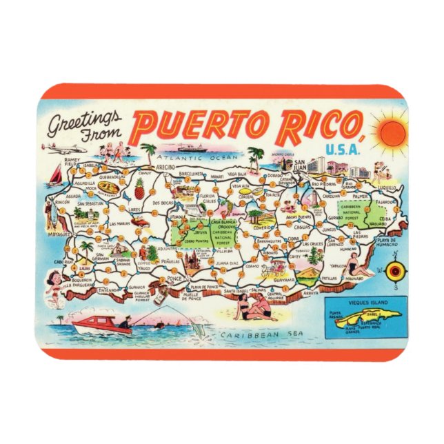 Gammal Puerto Rico-kartmagnet Magnet (Horisontell)