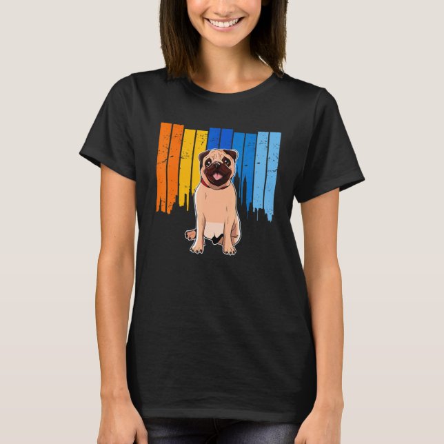 Gammal Pug Mops Carlin Hundras Söt T Shirt (Framsida)