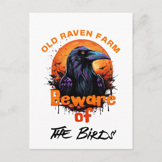 Gammal Raven Skräckinjagande Halloween Vykort (Framsida)