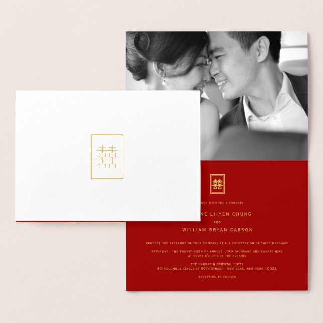 Gammal rektangelisk Dubbla: kinesiska Bröllop Folierat Kort (Display)