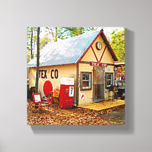 Gammal Retro bensinstation- och sodavattenmaskin Canvastryck