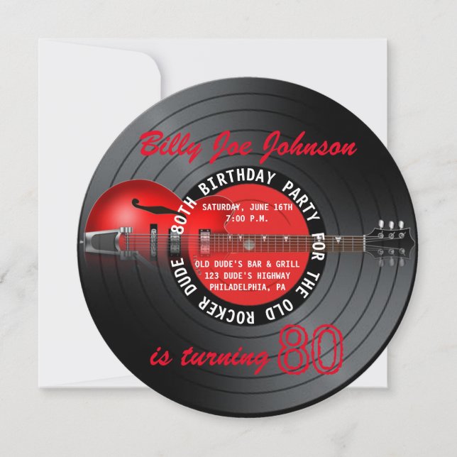 Gammal Rocker, Guitar Record 80:e Födelsedagsfeste Inbjudningar (Framsida)