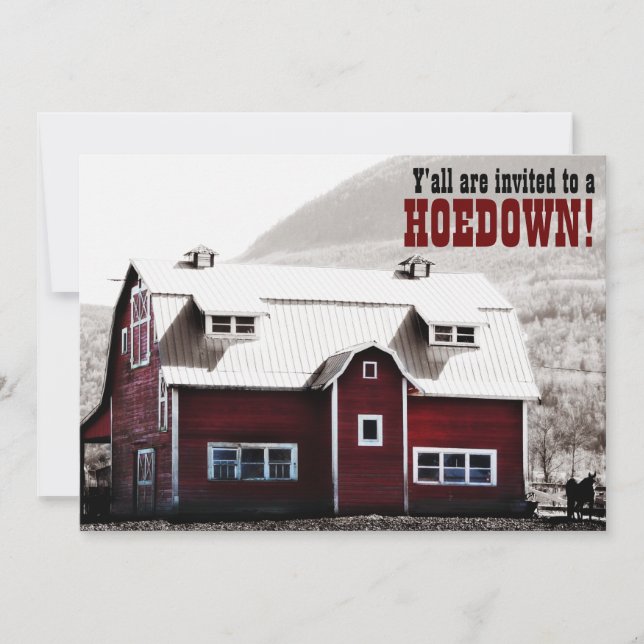 Gammal röd Barn Land Stil Hoedown Barn Raising Inbjudningar (Framsida)