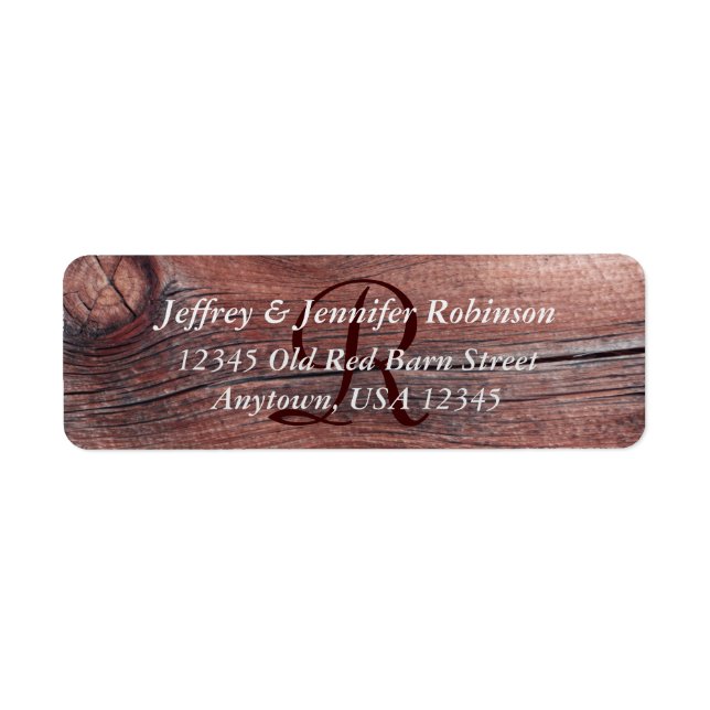Gammal röd Barn Siding Rustic Address Label Monogr Returadress Etikett (Framsidan)