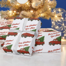 Gammal röd lastbil med julgran specialdesign