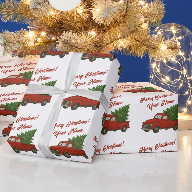 Gammal röd lastbil med julgran specialdesign presentpapper (Helgdagar)