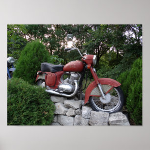 Gammal Röd Motorcykel Affisch