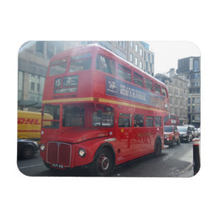 Gammal röd stadsbuss London 3"" magnet x4