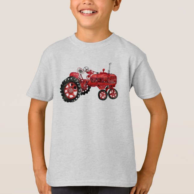 Gammal röd traktor teckning t shirt (Framsida)