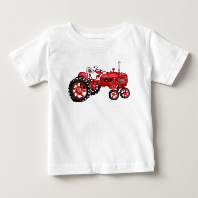 Gammal röd traktor teckning t shirt (Framsida)