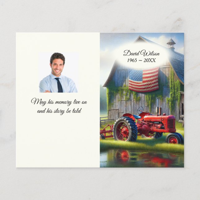 Gammal rödfarmstraktor Funeral Flyer (Framsidan)