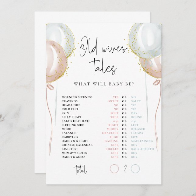 Gammal Rosa och blått Gender-kort Inbjudningar (Fram/baksida)