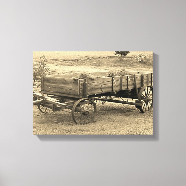 Gammal Rustic Farm Wagon Canvastryck (Framsida)