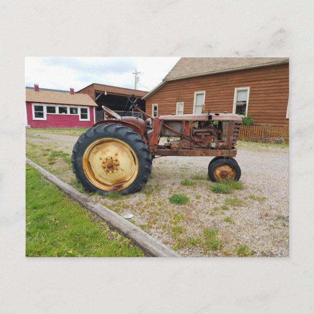 Gammal Rusty Antique Farm Tractor Photograf Poster Vykort (Framsida)