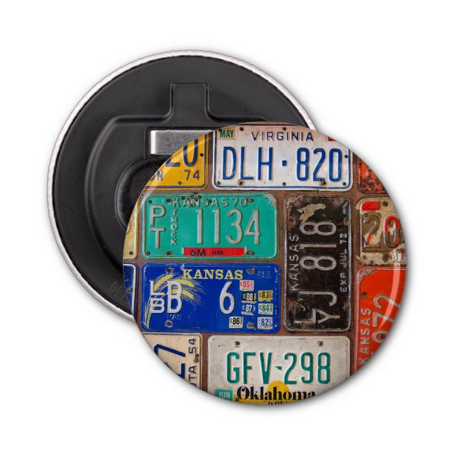 Gammal samling licensskyltar flasköppnare (Framsidan)