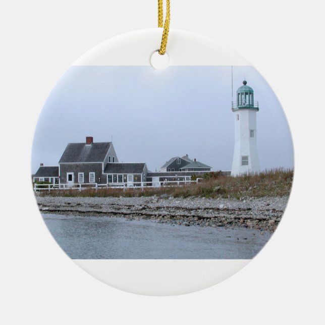 Gammal Scituate fyr Massachusetts Julgransprydnad Keramik (Framsidan)