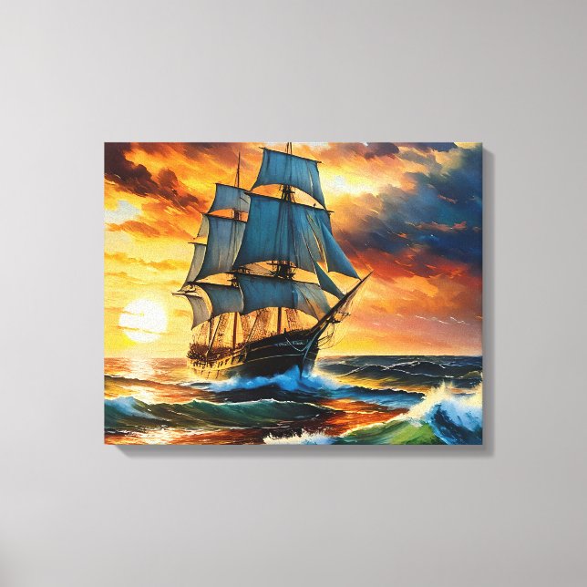 Gammal segling-Frakt på Stormy Sea Canvastryck (Framsida)