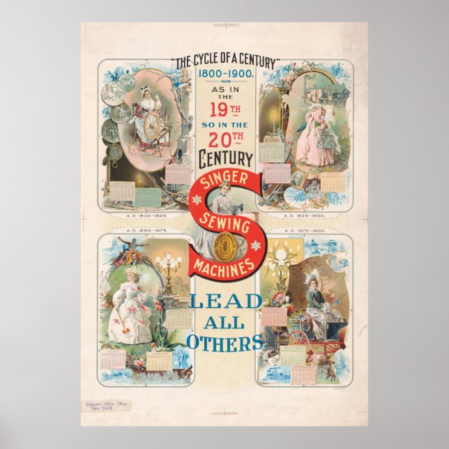 Gammal Singer-sy maskin-reklam Poster (Framsidan)