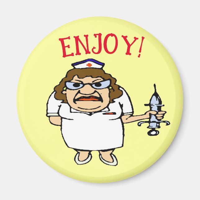 Gammal sjuksköterska böjd över magnet (Framsidan)