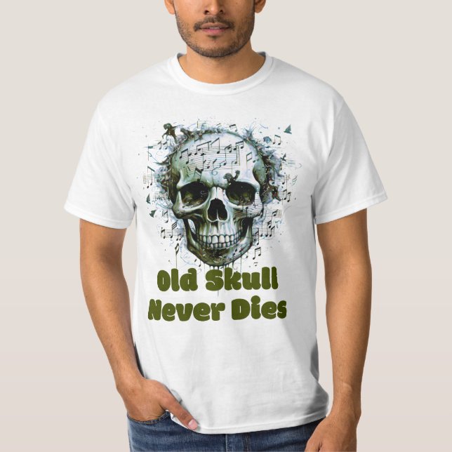 Gammal skal dör aldrig, Music Note Skull T Shirt (Framsida)