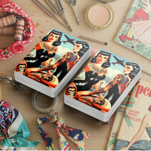 Gammal skol tatuering pinup casinokort