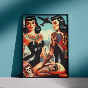 Gammal skol tatuering pinup poster