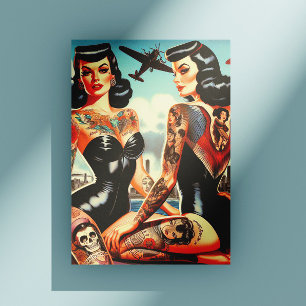 Gammal skol tatuering pinup vykort