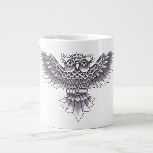 Gammal Skol Uggle Tatuering Design Jumbo Mugg (Framsidan)