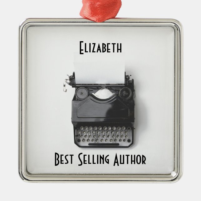 Gammal skrivmaskin för författare, journalist, julgransprydnad metall (Framsidan)