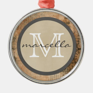 Gammal sönderriven vintagetidningsMonogram Julgransprydnad Metall