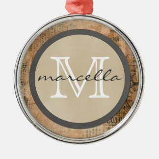 Gammal sönderriven vintagetidningsMonogram Julgransprydnad Metall